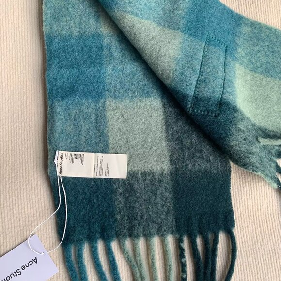 Acne Studios Blue Check Mohair Wool Scarf - Picture 4 of 5